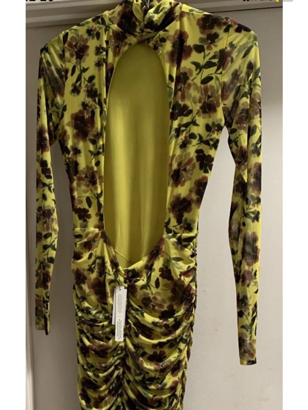 AFRM Cruz Anthropologie Yellow Mesh Floral Maxi Cut Out Back Dress Large New NWT - Picture 11 of 16